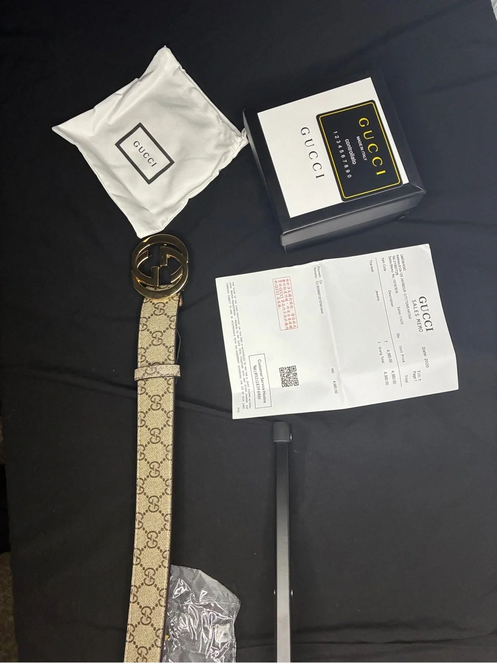 Gucci Tan GG Canvas Belt with Gold Double G Buckle
